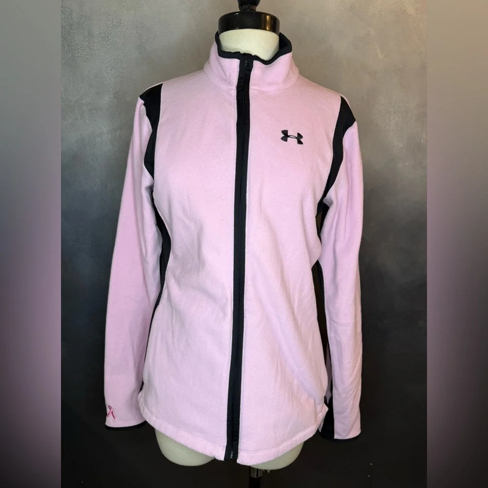 Under Armour Pink & Black Full Zip Fleece Jacket Women’s Size Medium - Picture 1 of 11